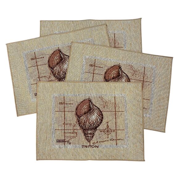 Set of 4 Tapestry Placemats Sea Life Treasures Triton Spiral Shell 18x13"  NEW - Picture 1 of 5